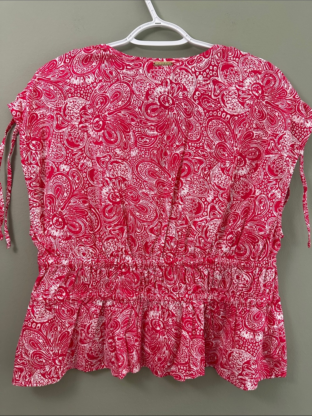 Michael Michael Kors Red Paisley Peplum Blouse Size LG - Picture 2 of 6